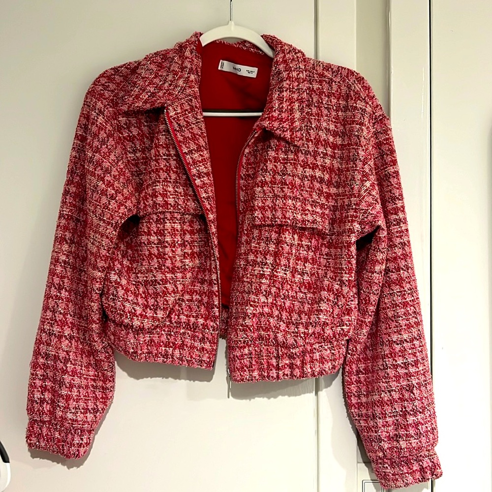 Mango cropped pink bomber jacket